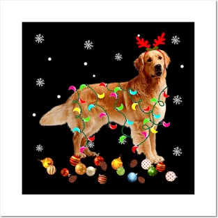 Golden Retriever Christmas Lights Funny Xmas Dog Lover Posters and Art